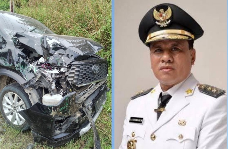 Mobil yang ditumpangi Bupati Kuansing, Suhardiman Amby alami kecelakaan (foto/int)